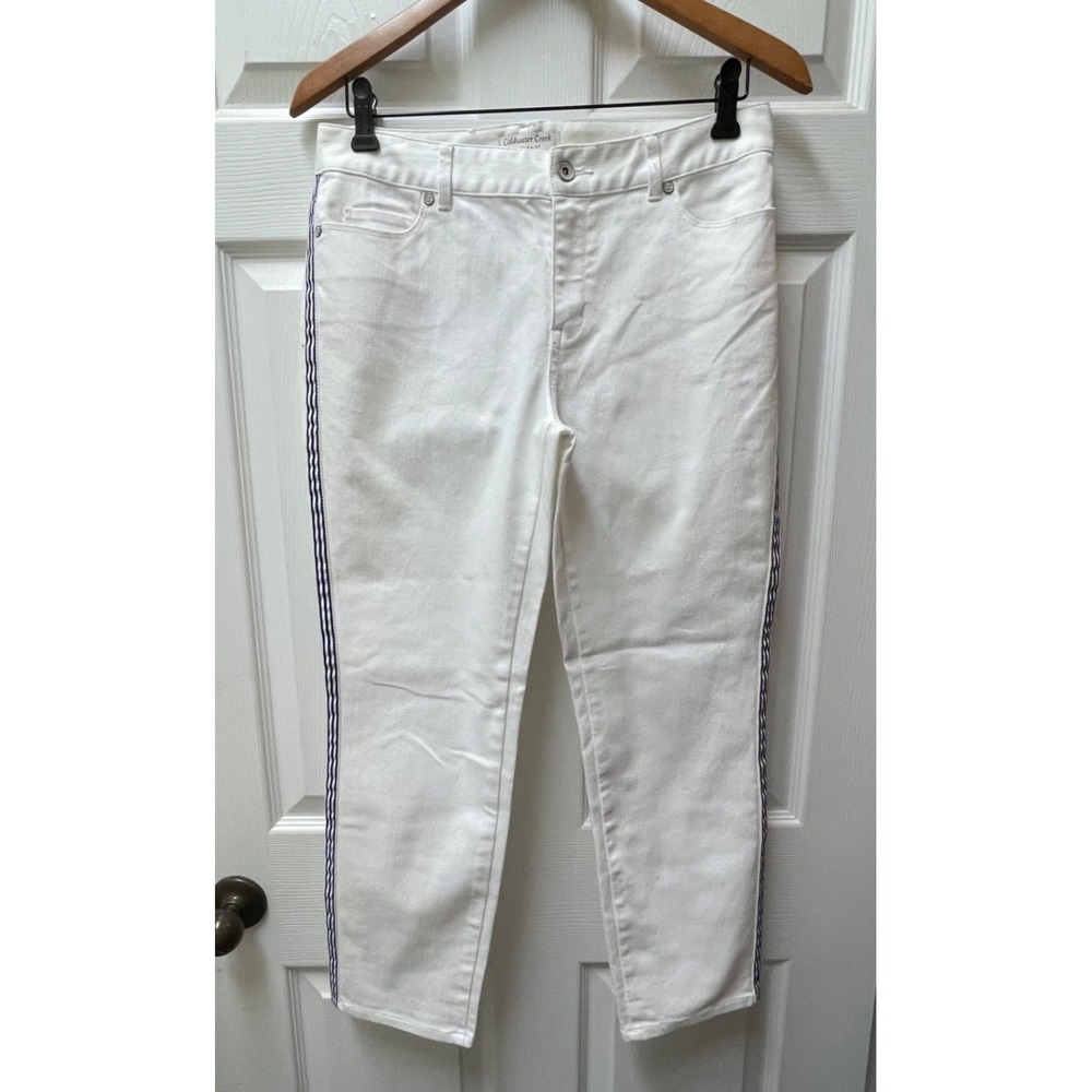 Coldwater Creek Women's Jeans 6‎ White Triple Stripe Tuxedo Slim Leg Natural Fit